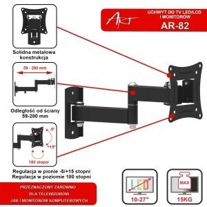 Uchwyt do TV LCD/LED 10-27" 15KG AR-82 regulacja pion/poziom 28cm ART Uchwyt do TV LCD/LED 10-27" 15KG AR-82 regulacja pion/poziom 28cm ART