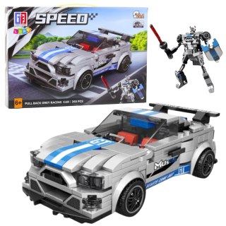 LEAN Toys Klocki Konstrukcyjne Auto Robot 2w1 Niebiesko-Szary Napęd 350 el.