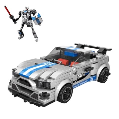 LEAN Toys Klocki Konstrukcyjne Auto Robot 2w1 Niebiesko-Szary Napęd 350 el.