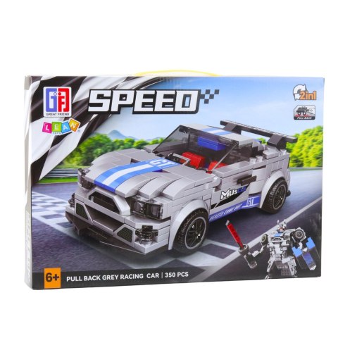 LEAN Toys Klocki Konstrukcyjne Auto Robot 2w1 Niebiesko-Szary Napęd 350 el.