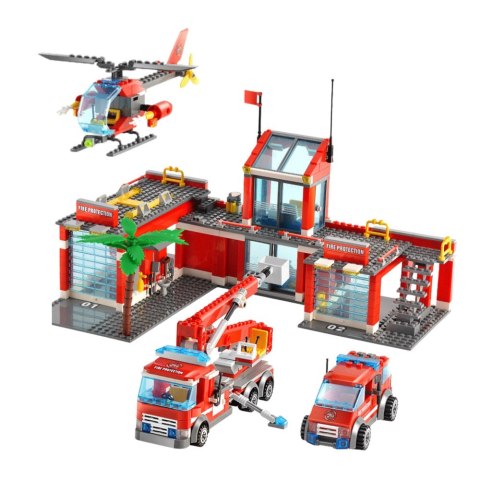 LEAN Toys Klocki Konstrukcyjne Baza Strażacka Pojazdy Straż Pożarna 4w1 808 el.