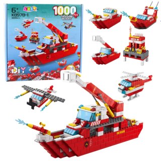 LEAN Toys Klocki Konstrukcyjne Łódź Statek Strażacki Czerwony 6w1 1000 el.