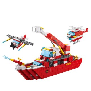 LEAN Toys Klocki Konstrukcyjne Łódź Statek Strażacki Czerwony 6w1 1000 el.