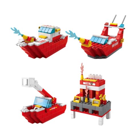 LEAN Toys Klocki Konstrukcyjne Łódź Statek Strażacki Czerwony 6w1 1000 el.