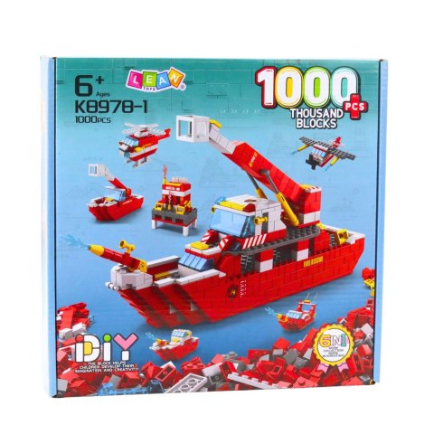 LEAN Toys Klocki Konstrukcyjne Łódź Statek Strażacki Czerwony 6w1 1000 el.