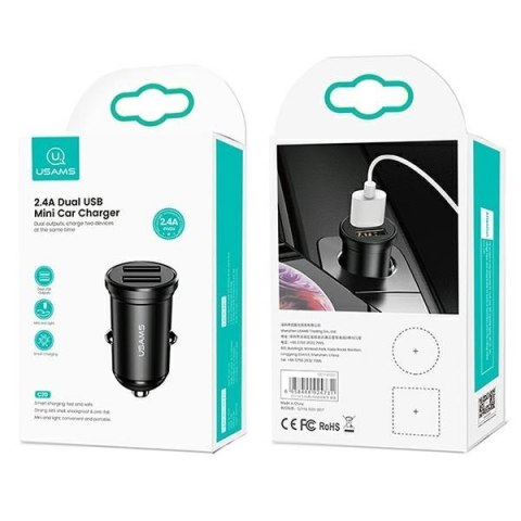 Ładowarka samochodowa 2xUSB 2,4A Czarna USAMS