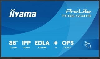 Monitor 86 cali TE8612MIS-B4AG 40pkt,IPS,4K,24/7,7H, ANDROID 14, RK3576, 8/128GB, EDLA, Essential IIYAMA