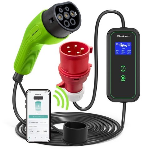 Mobilna ładowarka do samochodu elektrycznego EV z regulacją 2w1 Typ2 | 11kW | CEE 5 PIN | WiFi | LCD | 3 fazy | Przenona | Wall Qoltec Mobilna ładowarka do samochodu elektrycznego EV z regulacją 2w1 Typ2 | 11kW | CEE 5 PIN | WiFi | LCD | 3 fazy | Przenona | Wall Qoltec