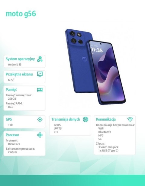 Smartfon moto g56 G5 8/256GB, Dazzling Blue Motorola Smartfon moto g56 G5 8/256GB, Dazzling Blue Motorola