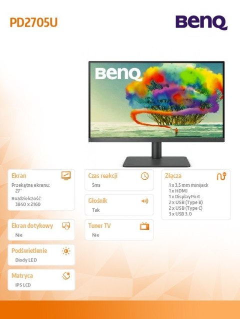 Monitor 27 cali PD2705U LED 5ms/QHD/IPS/HDMI/DP/USB Benq Monitor 27 cali PD2705U LED 5ms/QHD/IPS/HDMI/DP/USB Benq
