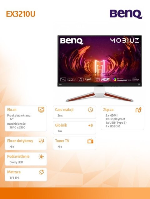 Monitor 32 cale EX3210U 4K LED 2ms/IPS/4K/HDMI/DP/GŁOŚNIKI Benq Monitor 32 cale EX3210U 4K LED 2ms/IPS/4K/HDMI/DP/GŁOŚNIKI Benq