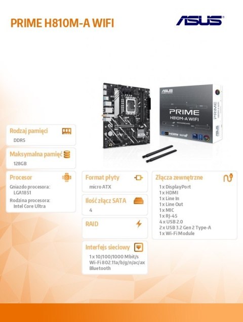 Płyta główna PRIME H810M-A WIFI s1851 XDDR5 USBC mATX Asus Płyta główna PRIME H810M-A WIFI s1851 XDDR5 USBC mATX Asus
