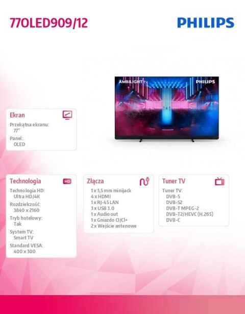 Telewizor 77 cali OLED 77OLED909/12 Philips Telewizor 77 cali OLED 77OLED909/12 Philips