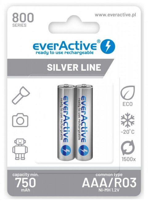 Akumulatory R03/AAA 800 mAH blister 2 szt. technologia Ready To Use EverActive