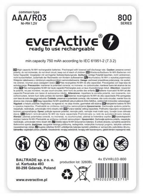 Akumulatory R03/AAA 800 mAH blister 2 szt. technologia Ready To Use EverActive Akumulatory R03/AAA 800 mAH blister 2 szt. technologia Ready To Use EverActive