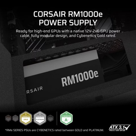 Zasilacz RM1000e PCIe5.1 80+GOLD F.MODULAR ATX3.1 Corsair Zasilacz RM1000e PCIe5.1 80+GOLD F.MODULAR ATX3.1 Corsair