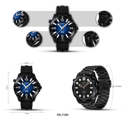Smartwatch Veltori VT150-1 Czarny Pasek Silikonowy + Czarna Bransoleta Smartwatch Veltori VT150-1 Czarny Pasek Silikonowy + Czarna Bransoleta