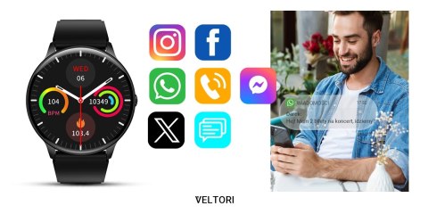 Smartwatch Veltori VT160-1 Czarny Pasek Silikonowy Smartwatch Veltori VT160-1 Czarny Pasek Silikonowy