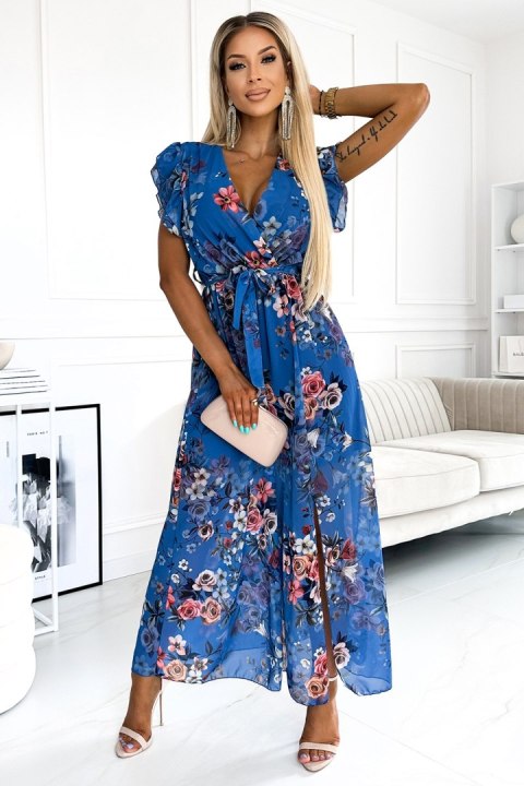 Sukienka Model 473-1 Aria Blue/Flowers - Numoco Sukienka Model 473-1 Aria Blue/Flowers - Numoco