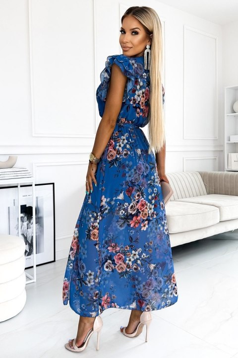 Sukienka Model 473-1 Aria Blue/Flowers - Numoco Sukienka Model 473-1 Aria Blue/Flowers - Numoco