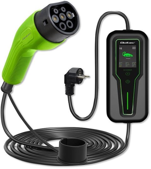Qoltec Mobilna ładowarka do samochodu elektrycznego EV z regulacją 2w1 Typ2 3.5kW 230V LCD SCHUKO Przenośna Wallbox 5m Qoltec Mobilna ładowarka do samochodu elektrycznego EV z regulacją 2w1 Typ2 3.5kW 230V LCD SCHUKO Przenośna Wallbox 5m