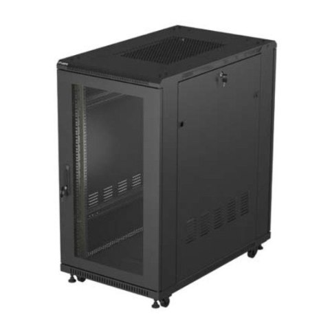 Szafa instalacyjna rack stojąca 19" 22U 600x1000 czarna drzwi perforowane ( flat pack)