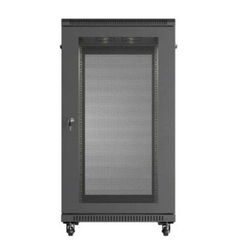Szafa instalacyjna rack stojąca 19" 22U 600x1000 czarna drzwi perforowane ( flat pack)