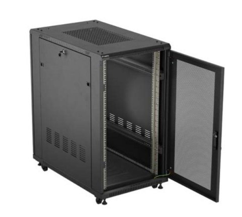 Szafa instalacyjna rack stojąca 19" 22U 600x1000 czarna drzwi perforowane ( flat pack)