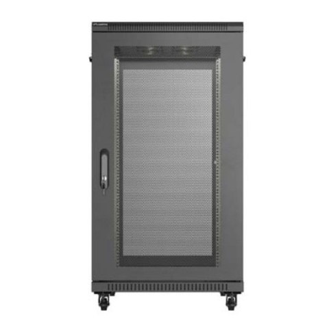 Szafa instalacyjna rack stojąca 19" 22U 600x1000 czarna drzwi perforowane ( flat pack)