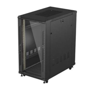 Szafa instalacyjna rack stojąca 19" 22U 600x1000 czarna drzwi przeszkolne ( flat pack) Lanberg
