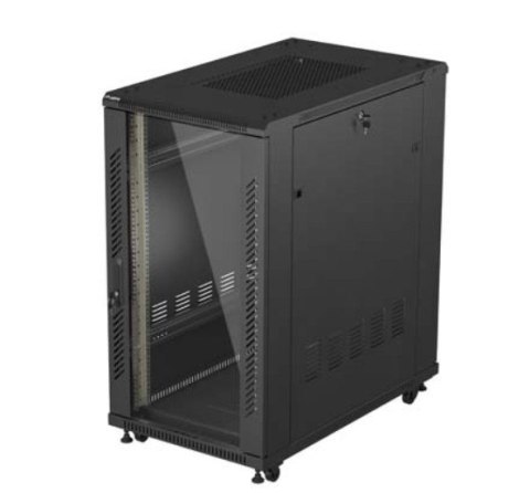 Szafa instalacyjna rack stojąca 19" 22U 600x1000 czarna drzwi przeszkolne ( flat pack) Lanberg