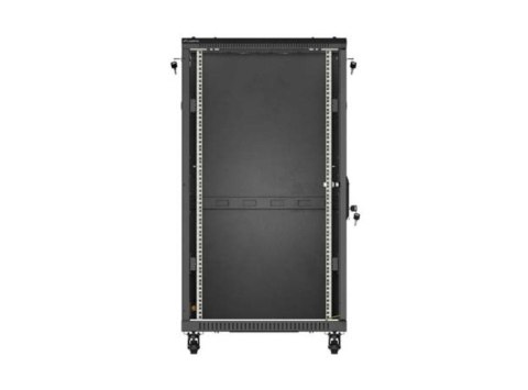 Szafa instalacyjna rack stojąca 19" 22U 600x1000 czarna drzwi przeszkolne ( flat pack) Lanberg