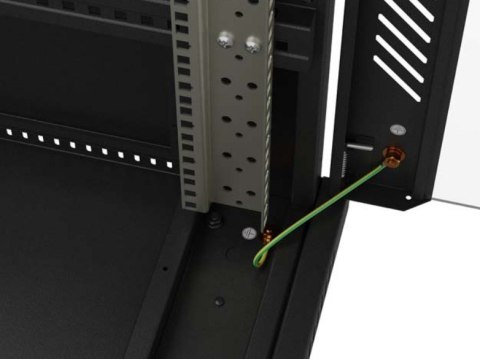 Szafa instalacyjna rack stojąca 19" 22U 600x1000 czarna drzwi przeszkolne ( flat pack) Lanberg