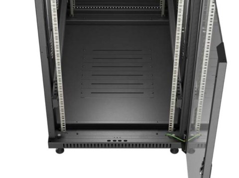 Szafa instalacyjna rack stojąca 19" 22U 600x1000 czarna drzwi przeszkolne ( flat pack) Lanberg