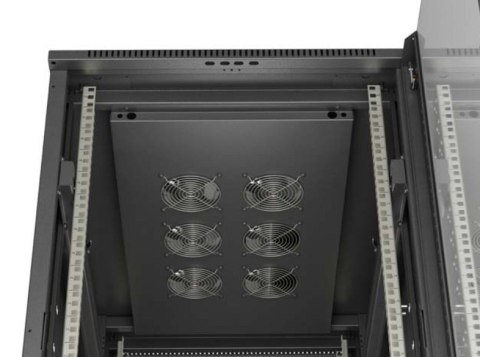 Szafa instalacyjna rack stojąca 19" 22U 600x1000 czarna drzwi przeszkolne ( flat pack) Lanberg