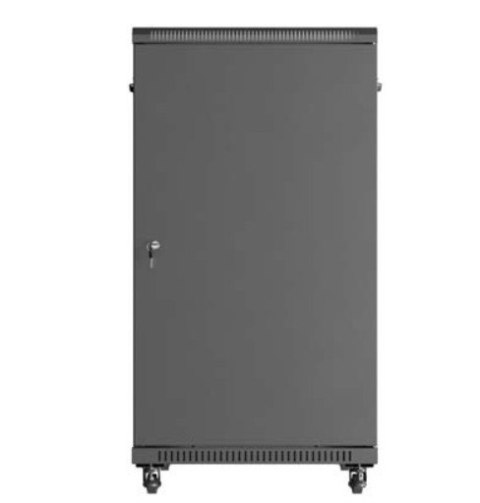 Szafa instalacyjna rack stojąca 19" 22U 600x1000 czarna drzwi przeszkolne ( flat pack) Lanberg