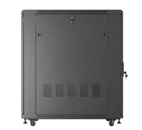 Szafa instalacyjna rack stojąca 19" 22U 600x1000 czarna drzwi przeszkolne ( flat pack) Lanberg