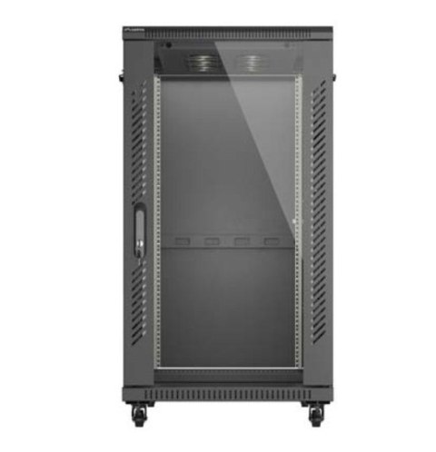 Szafa instalacyjna rack stojąca 19" 22U 600x1000 czarna drzwi przeszkolne ( flat pack) Lanberg