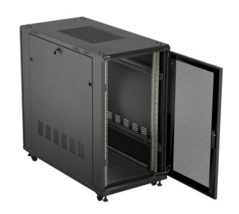 Szafa instalacyjna rack stojąca 19" 22U 600x1200 czarna drzwi perforowane (flat pack) Lanberg