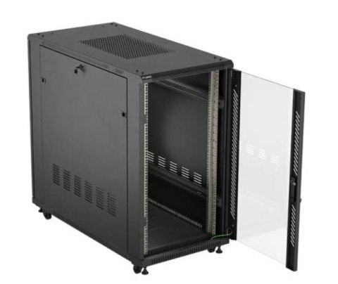 Szafa instalacyjna rack stojąca 19" 22U 600x1200 czarna drzwi przeszklone (flat pack) Lanberg