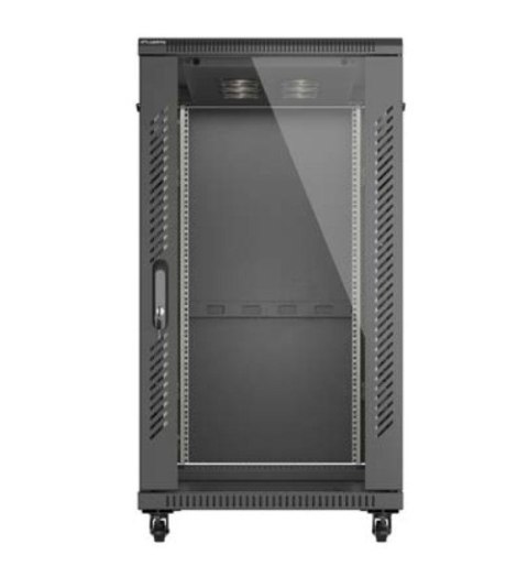 Szafa instalacyjna rack stojąca 19" 22U 600x1200 czarna drzwi przeszklone (flat pack) Lanberg