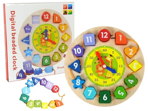 LEAN Toys Drewniany Edukacyjny Zegar Sorter Nauka Cyfry Kształty Kolory LEAN Toys Drewniany Edukacyjny Zegar Sorter Nauka Cyfry Kształty Kolory