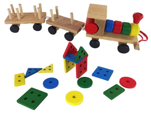 LEAN Toys Drewniany Pociąg Lokomotywa 2 Wagony Odpinane