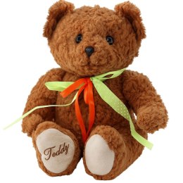LEAN Toys Pluszowa Maskotka Przytulanka Miś Zielono-Czerwona Kokarda Brązowy 30cm