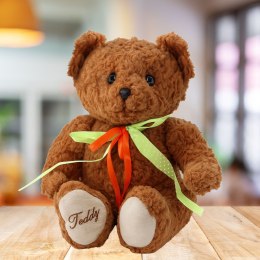 LEAN Toys Pluszowa Maskotka Przytulanka Miś Zielono-Czerwona Kokarda Brązowy 30cm