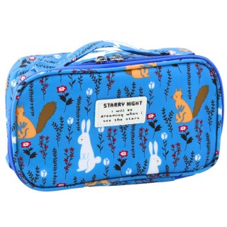 LEAN Piórnik Szkolny Organizer Kosmetyczka Dodatkowa Kieszonka Niebieski 22,5cm
