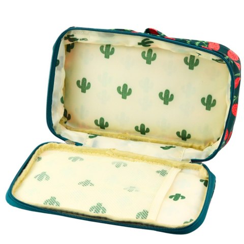 LEAN Piórnik Szkolny Organizer Kosmetyczka Kieszonka Wiśnie Zielony 22,5cm