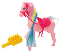 LEAN Toys Figurka Koń Z Kolorową Grzywą Różowe Siodło Szczotka Farma Różowy