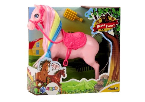 LEAN Toys Figurka Koń Z Kolorową Grzywą Różowe Siodło Szczotka Farma Różowy