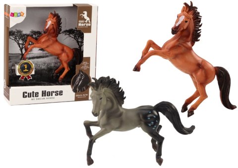 LEAN Toys Figurka Konia Brązowy Szary Koń Stojący Stajnia Farma Cute Horse